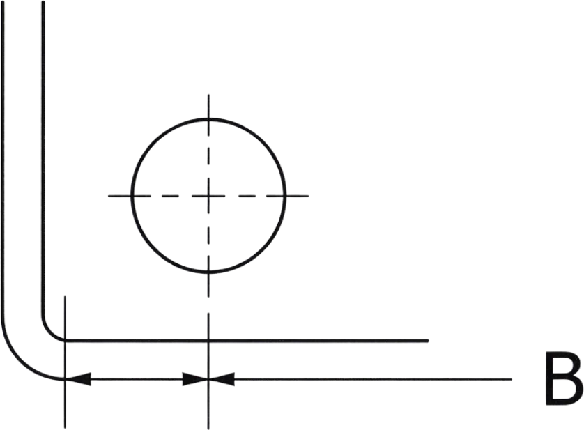 Diagram showing distance B from a bend reference to a hole centerline.